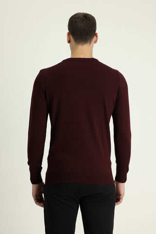  Koyu Bordo Bisiklet Yaka Regular Fit Pamuklu Triko Kazak