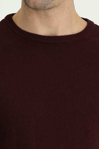  Koyu Bordo Bisiklet Yaka Regular Fit Pamuklu Triko Kazak