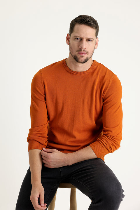 Orta Turuncu Bisiklet Yaka Regular Fit Pamuklu Triko Kazak