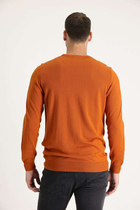 Orta Turuncu Bisiklet Yaka Regular Fit Pamuklu Triko Kazak