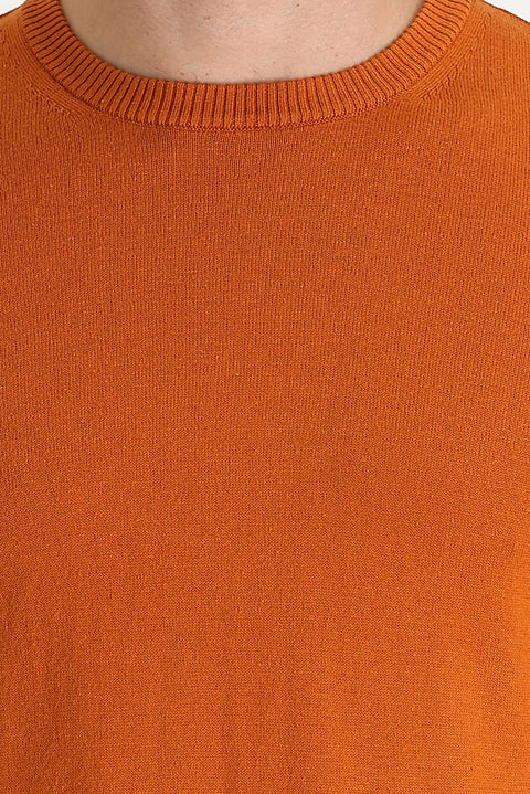 Orta Turuncu Bisiklet Yaka Regular Fit Pamuklu Triko Kazak