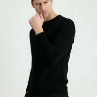 Siyah Bisiklet Yaka Slim Fit Dar Kesim Pamuklu Triko Kazak