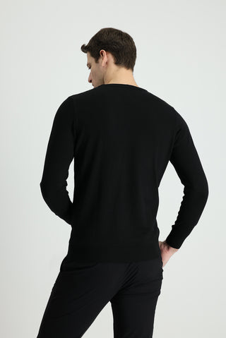  Siyah Bisiklet Yaka Slim Fit Dar Kesim Pamuklu Triko Kazak