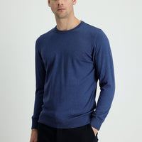 İndigo Melanj Bisiklet Yaka Slim Fit Dar Kesim Pamuklu Triko Kazak