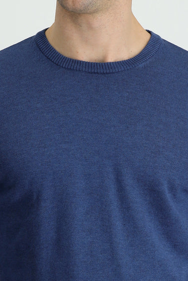 İndigo Melanj Bisiklet Yaka Slim Fit Dar Kesim Pamuklu Triko Kazak