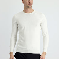 Ekru Bisiklet Yaka Slim Fit Dar Kesim Pamuklu Triko Kazak