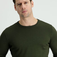 Orta Haki Bisiklet Yaka Slim Fit Dar Kesim Pamuklu Triko Kazak