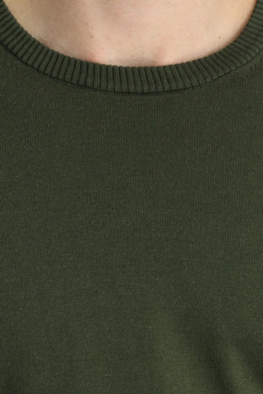 Orta Haki Bisiklet Yaka Slim Fit Dar Kesim Pamuklu Triko Kazak