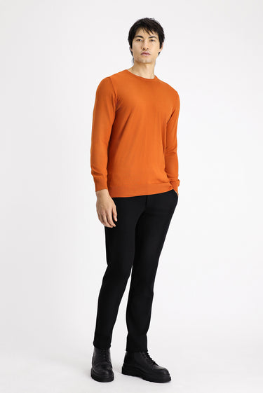  Orta Turuncu Bisiklet Yaka Slim Fit Dar Kesim Pamuklu Triko Kazak