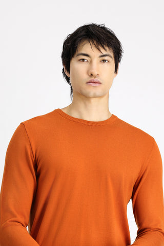  Orta Turuncu Bisiklet Yaka Slim Fit Dar Kesim Pamuklu Triko Kazak