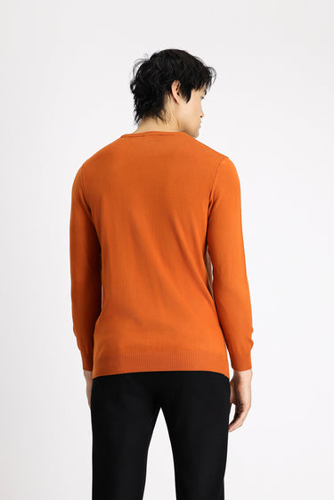  Orta Turuncu Bisiklet Yaka Slim Fit Dar Kesim Pamuklu Triko Kazak
