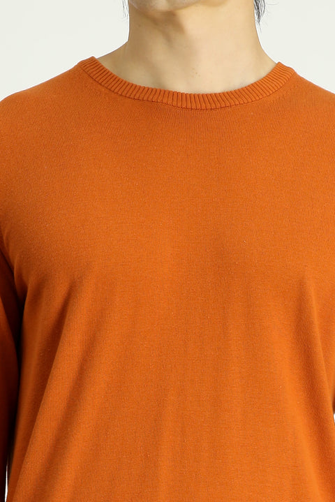 Orta Turuncu Bisiklet Yaka Slim Fit Dar Kesim Pamuklu Triko Kazak