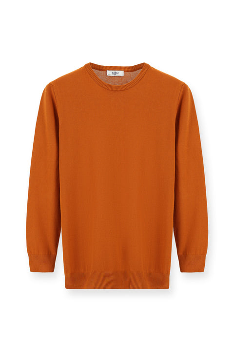 Orta Turuncu Bisiklet Yaka Slim Fit Dar Kesim Pamuklu Triko Kazak