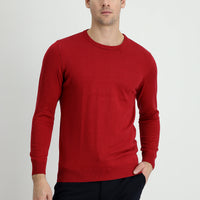 Koyu Kırmızı Bisiklet Yaka Slim Fit Dar Kesim Pamuklu Triko Kazak