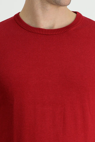  Koyu Kırmızı Bisiklet Yaka Slim Fit Dar Kesim Pamuklu Triko Kazak