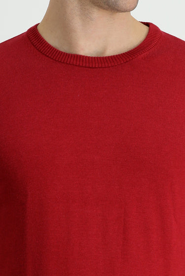  Koyu Kırmızı Bisiklet Yaka Slim Fit Dar Kesim Pamuklu Triko Kazak