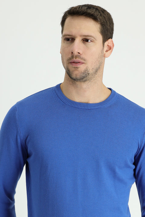 Koyu Mavi  Bisiklet Yaka Regular Fit Pamuklu Triko Kazak