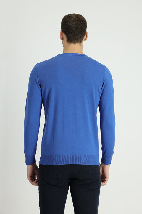 Koyu Mavi  Bisiklet Yaka Regular Fit Pamuklu Triko Kazak