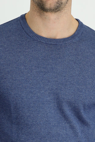  İndigo Melanj Bisiklet Yaka Regular Fit Pamuklu Triko Kazak