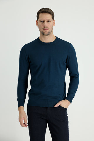  Orta Petrol Bisiklet Yaka Regular Fit Pamuklu Triko Kazak