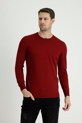  Açık Bordo Bisiklet Yaka Regular Fit Pamuklu Triko Kazak