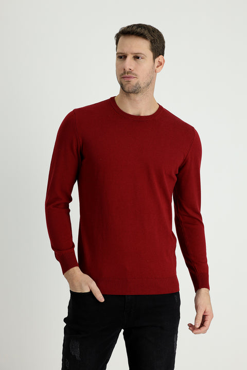 Açık Bordo Bisiklet Yaka Regular Fit Pamuklu Triko Kazak