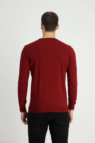  Açık Bordo Bisiklet Yaka Regular Fit Pamuklu Triko Kazak