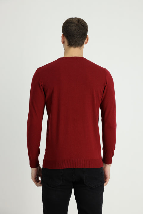 Açık Bordo Bisiklet Yaka Regular Fit Pamuklu Triko Kazak