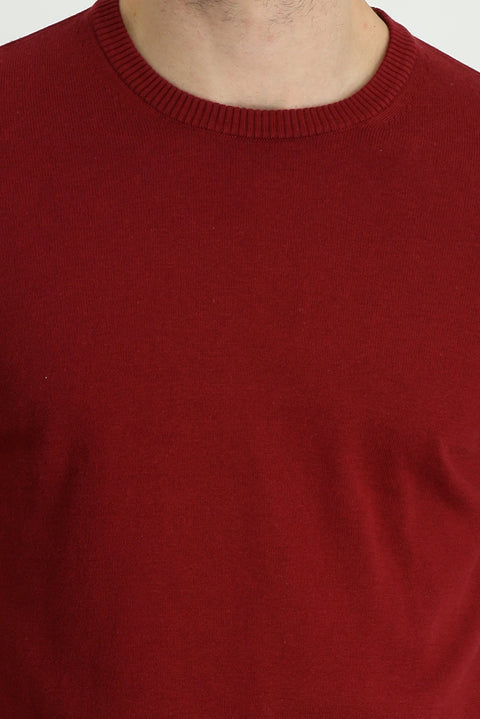 Açık Bordo Bisiklet Yaka Regular Fit Pamuklu Triko Kazak