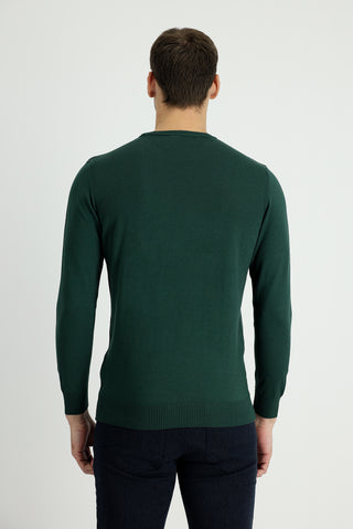  Orman Yeşili Bisiklet Yaka Regular Fit Pamuklu Triko Kazak