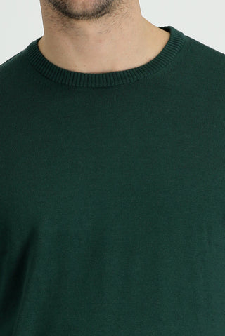  Orman Yeşili Bisiklet Yaka Regular Fit Pamuklu Triko Kazak