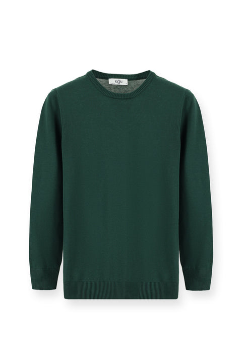 Orman Yeşili Bisiklet Yaka Regular Fit Pamuklu Triko Kazak