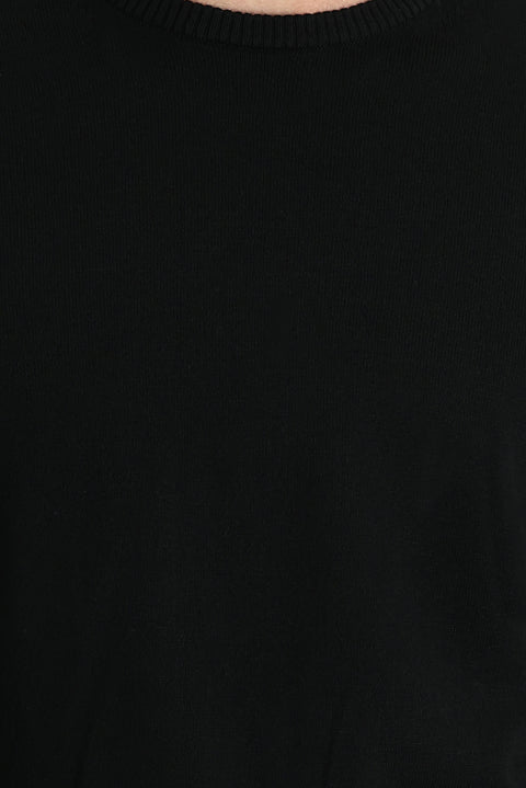 Siyah Bisiklet Yaka Regular Fit Pamuklu Triko Kazak