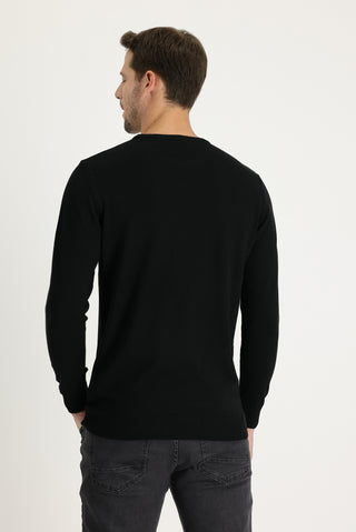  Siyah Bisiklet Yaka Regular Fit Triko Kazak
