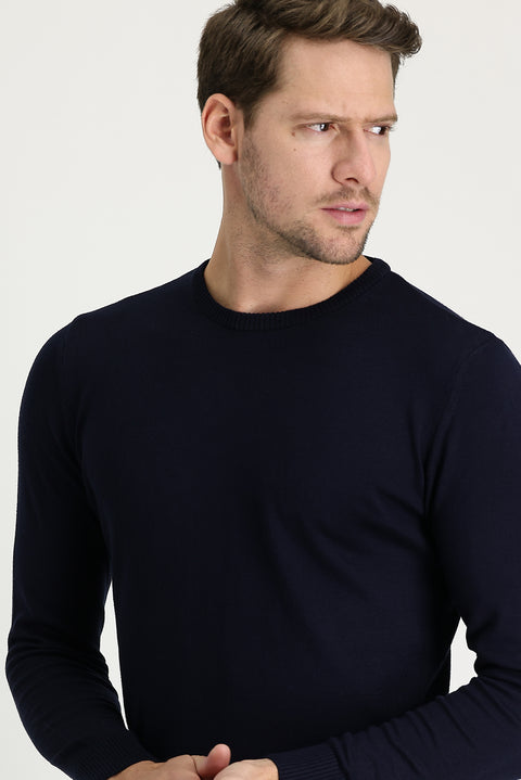 Koyu Lacivert Bisiklet Yaka Regular Fit Triko Kazak