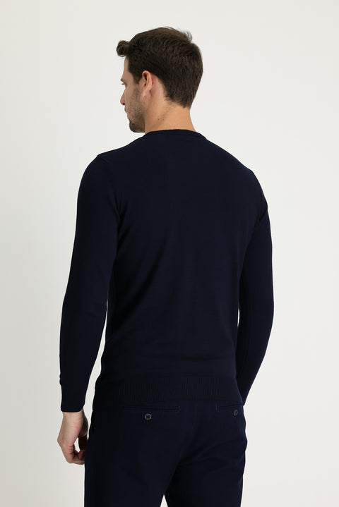 Koyu Lacivert Bisiklet Yaka Regular Fit Triko Kazak