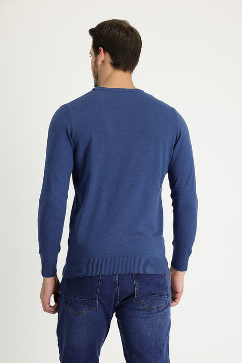 İndigo Melanj Bisiklet Yaka Regular Fit Triko Kazak