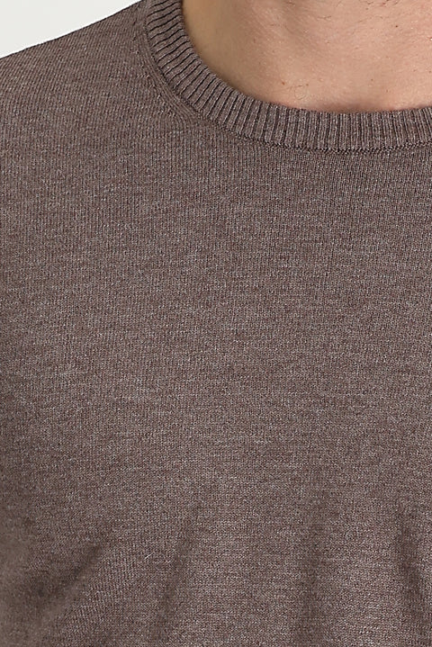 Açık Kahve Melanj Bisiklet Yaka Regular Fit Triko Kazak