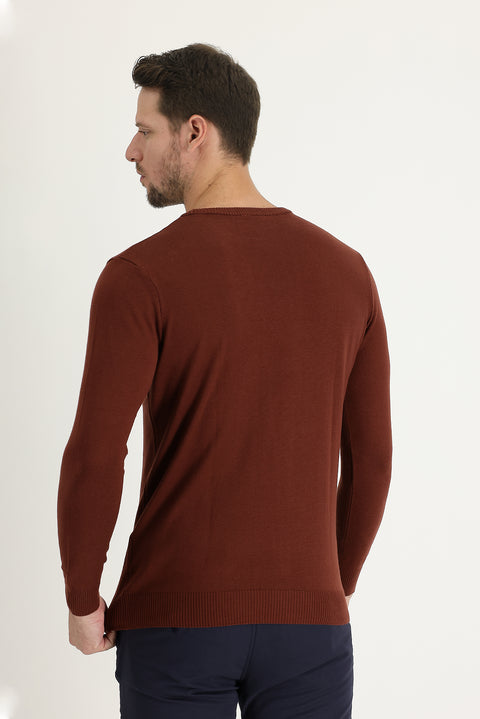 Kiremit Bisiklet Yaka Regular Fit Pamuklu Triko Kazak