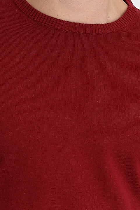 Koyu Kırmızı Bisiklet Yaka Regular Fit Pamuklu Triko Kazak