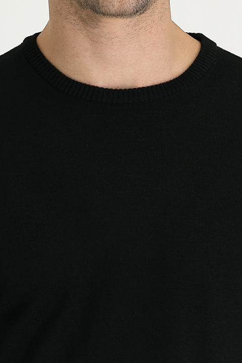 Siyah Bisiklet Yaka Regular Fit Triko Kazak