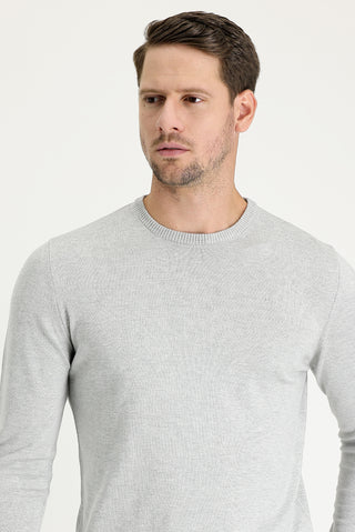  Açık Gri Melanj Bisiklet Yaka Regular Fit Triko Kazak