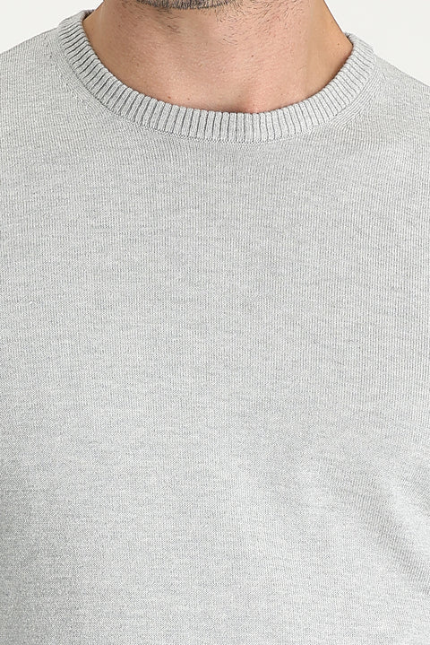 Açık Gri Melanj Bisiklet Yaka Regular Fit Triko Kazak