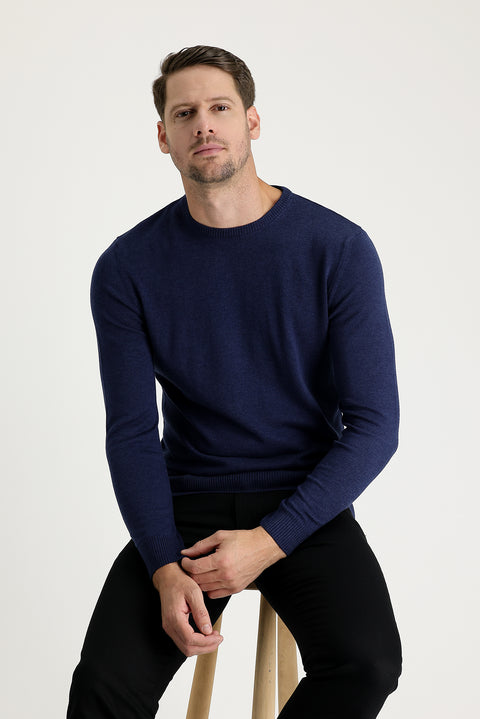 Orta Lacivert Melanj Bisiklet Yaka Regular Fit Triko Kazak