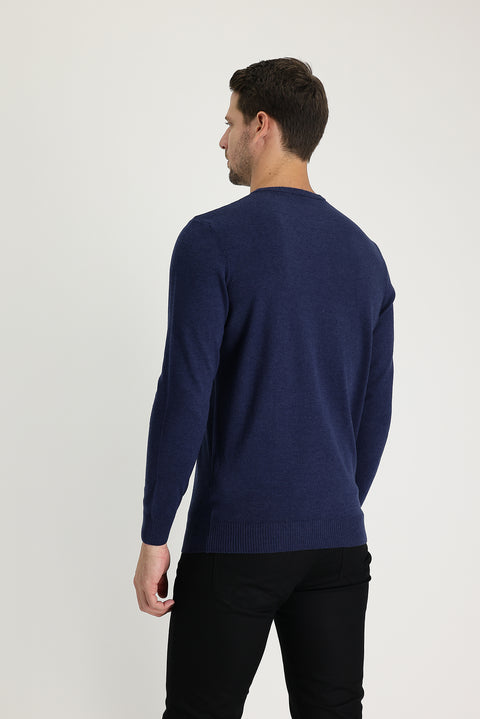 Orta Lacivert Melanj Bisiklet Yaka Regular Fit Triko Kazak