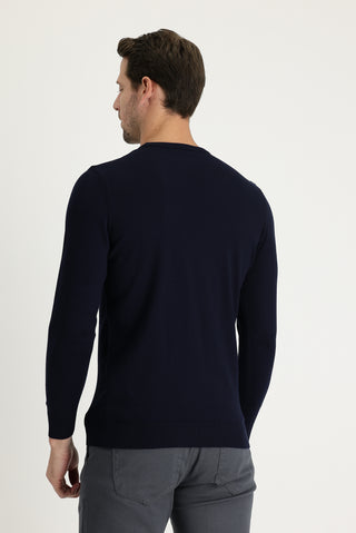  Koyu Lacivert Bisiklet Yaka Regular Fit Triko Kazak