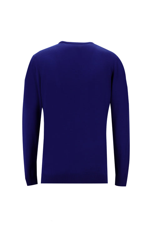 Saks Mavi Bisiklet Yaka Regular Fit Triko Kazak