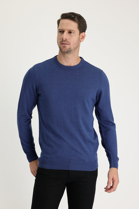 İndigo Melanj Bisiklet Yaka Regular Fit Triko Kazak