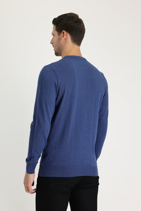 İndigo Melanj Bisiklet Yaka Regular Fit Triko Kazak