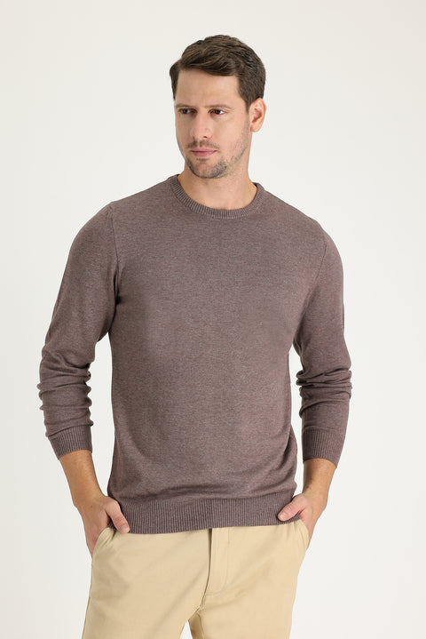 Açık Kahve Melanj Bisiklet Yaka Regular Fit Triko Kazak